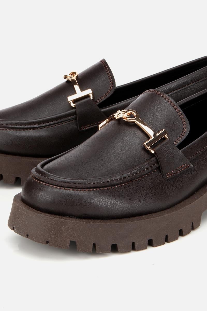 Kadın Kahverengi Tokalı Klasik Loafer