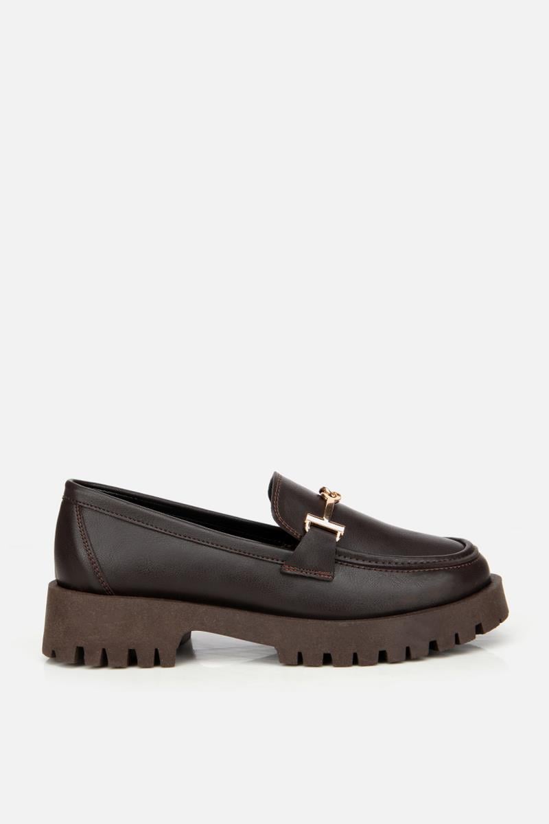 Kadın Kahverengi Tokalı Klasik Loafer