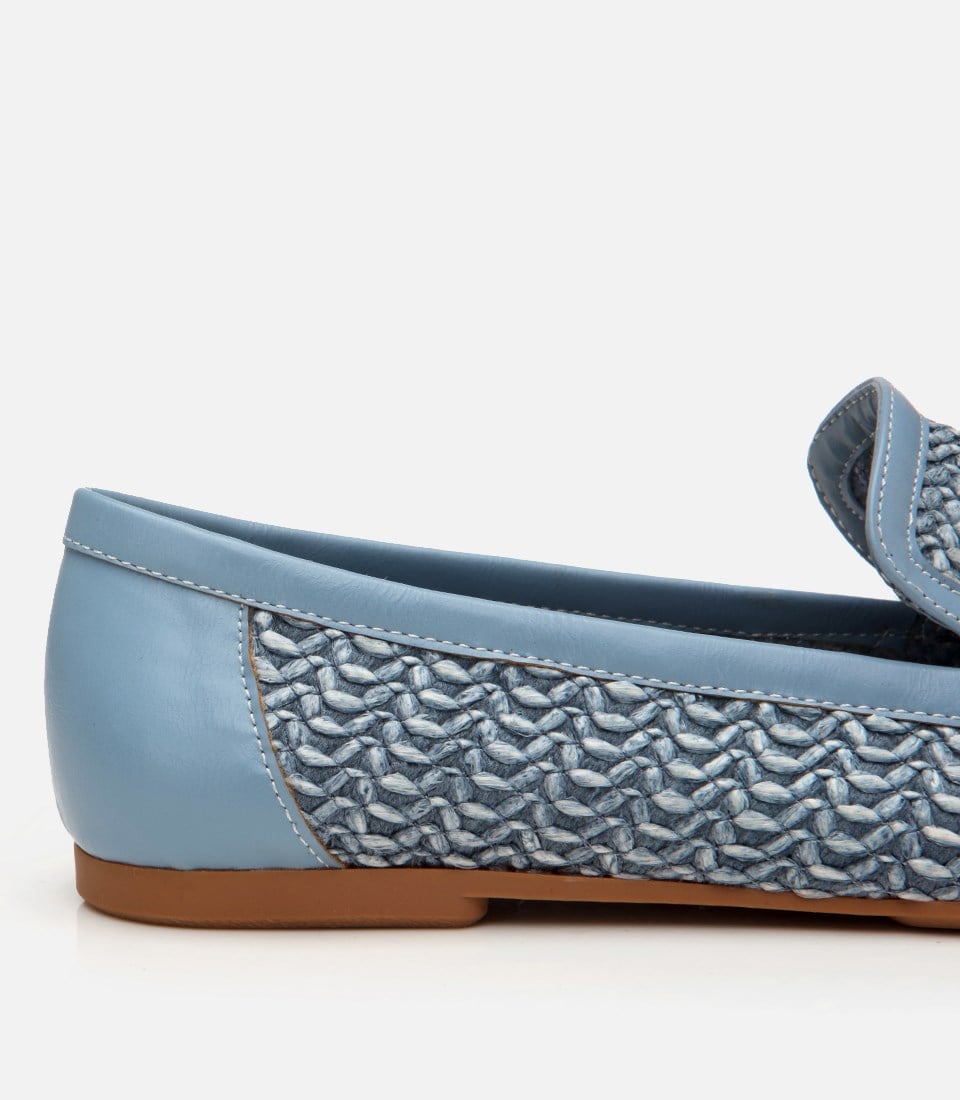 Kadın Mavi Hasır Detaylı Tokalı Loafer