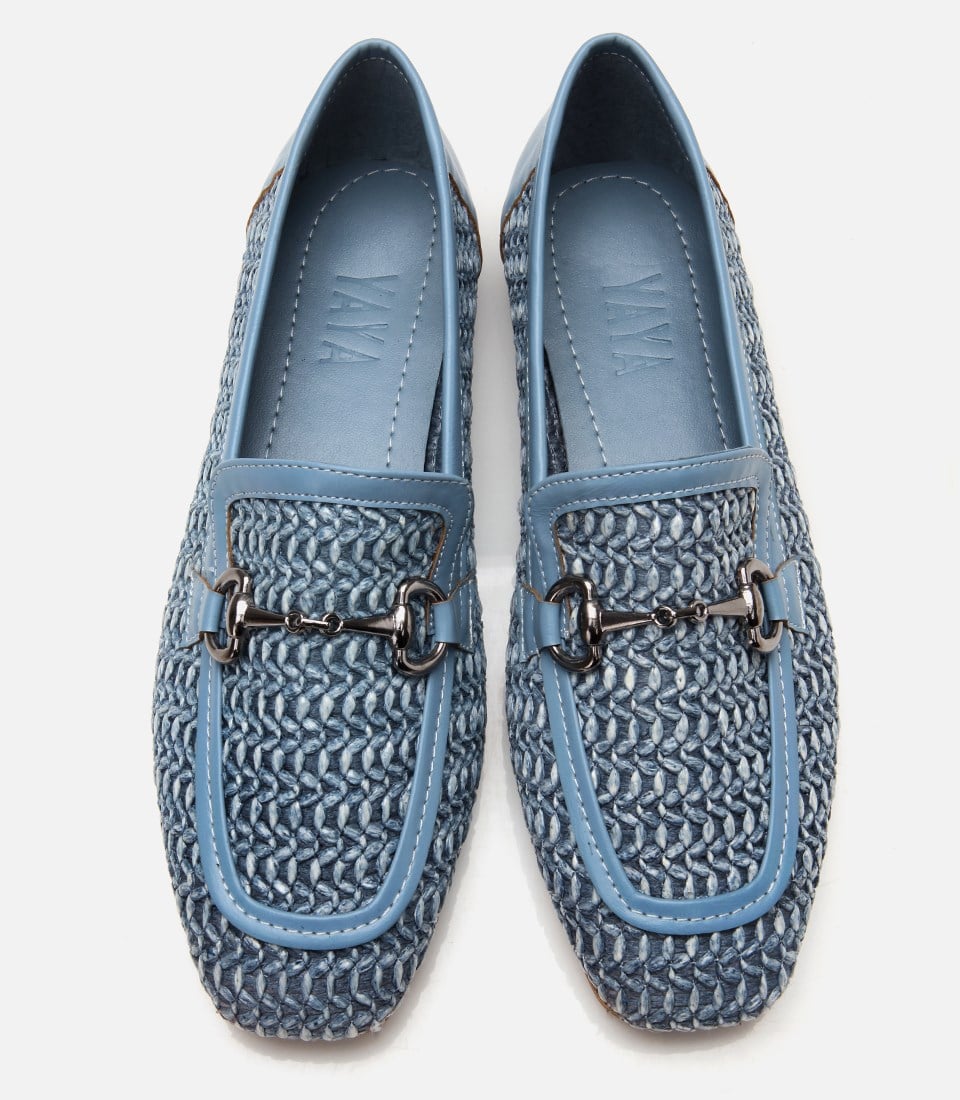 Kadın Mavi Hasır Detaylı Tokalı Loafer