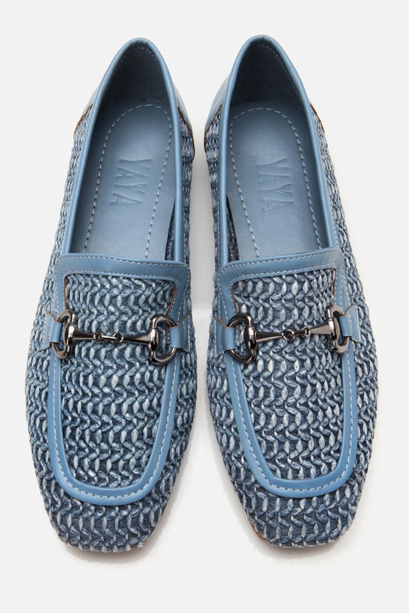 Kadın Mavi Hasır Detaylı Tokalı Loafer