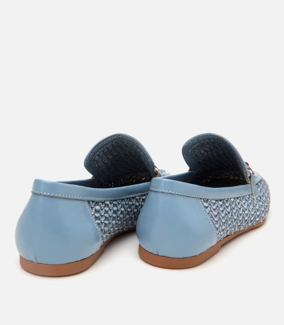 Kadın Mavi Hasır Detaylı Tokalı Loafer
