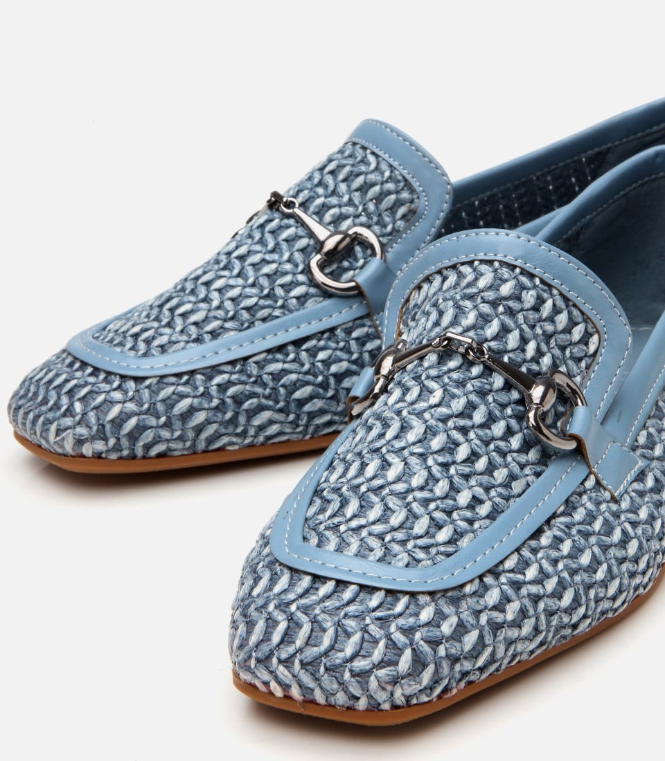 Kadın Mavi Hasır Detaylı Tokalı Loafer