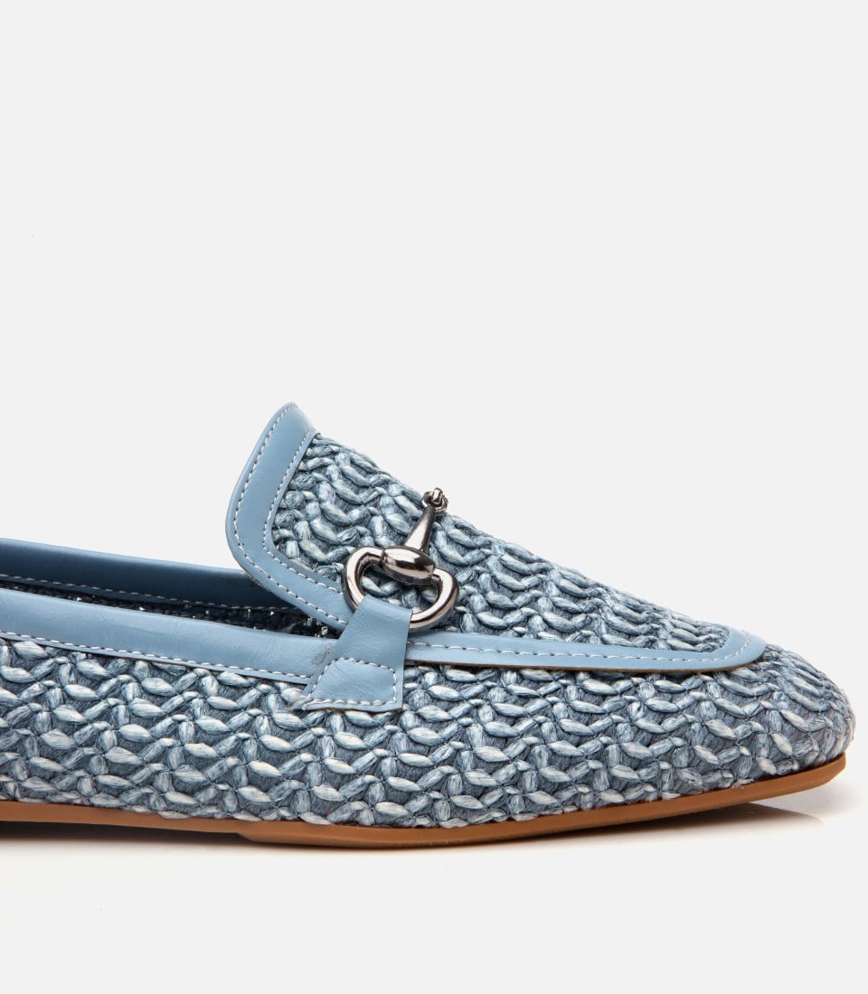 Kadın Mavi Hasır Detaylı Tokalı Loafer