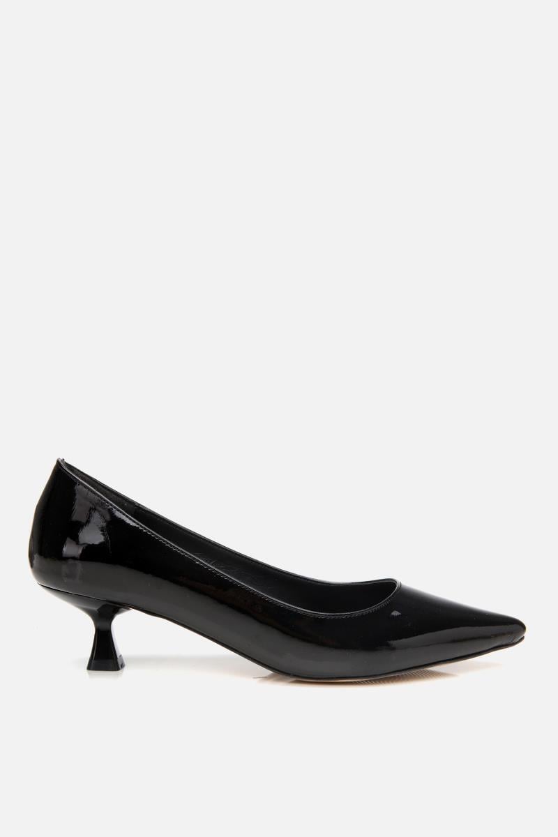 Kadın Rugan Siyah Kısa Topuklu Stiletto
