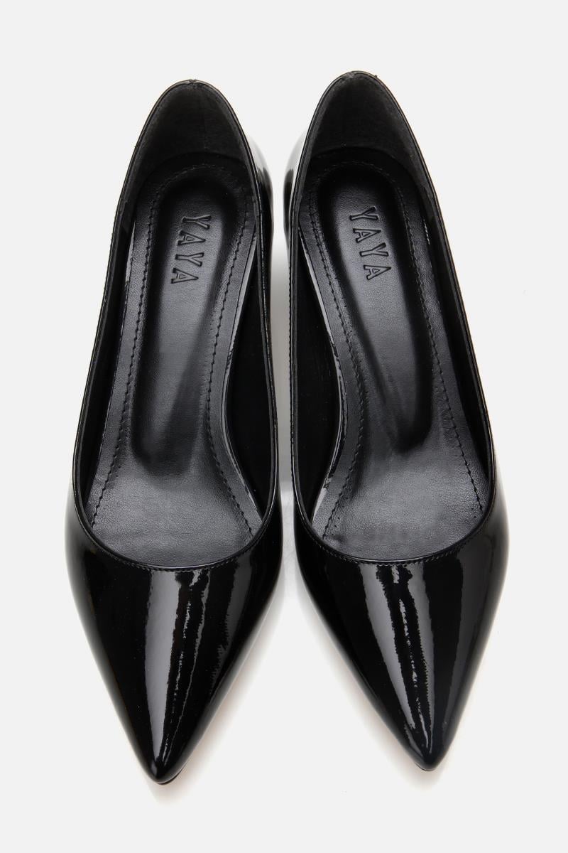 Kadın Rugan Siyah Kısa Topuklu Stiletto
