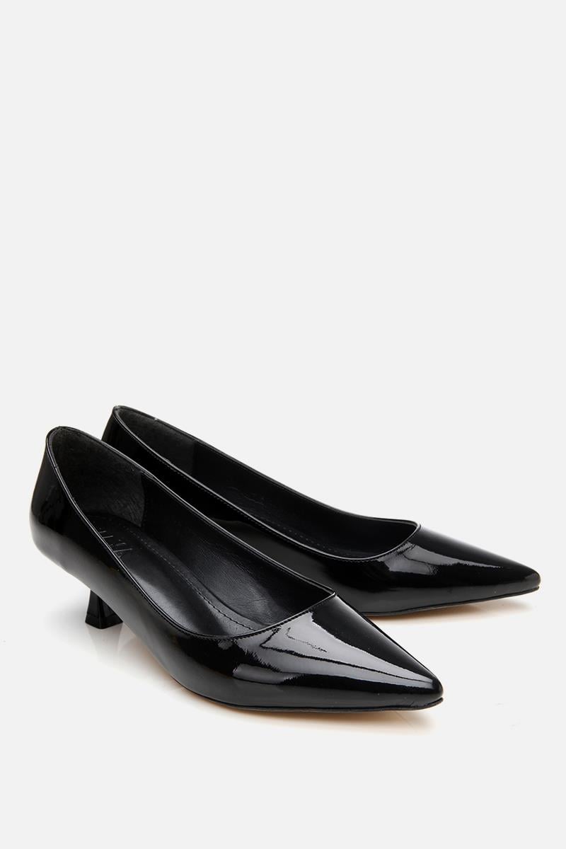 Kadın Rugan Siyah Kısa Topuklu Stiletto