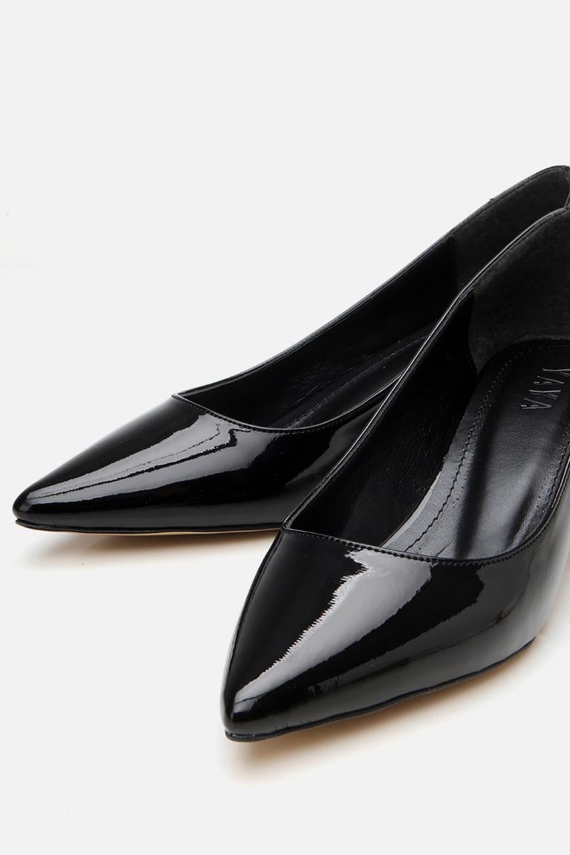 Kadın Rugan Siyah Kısa Topuklu Stiletto