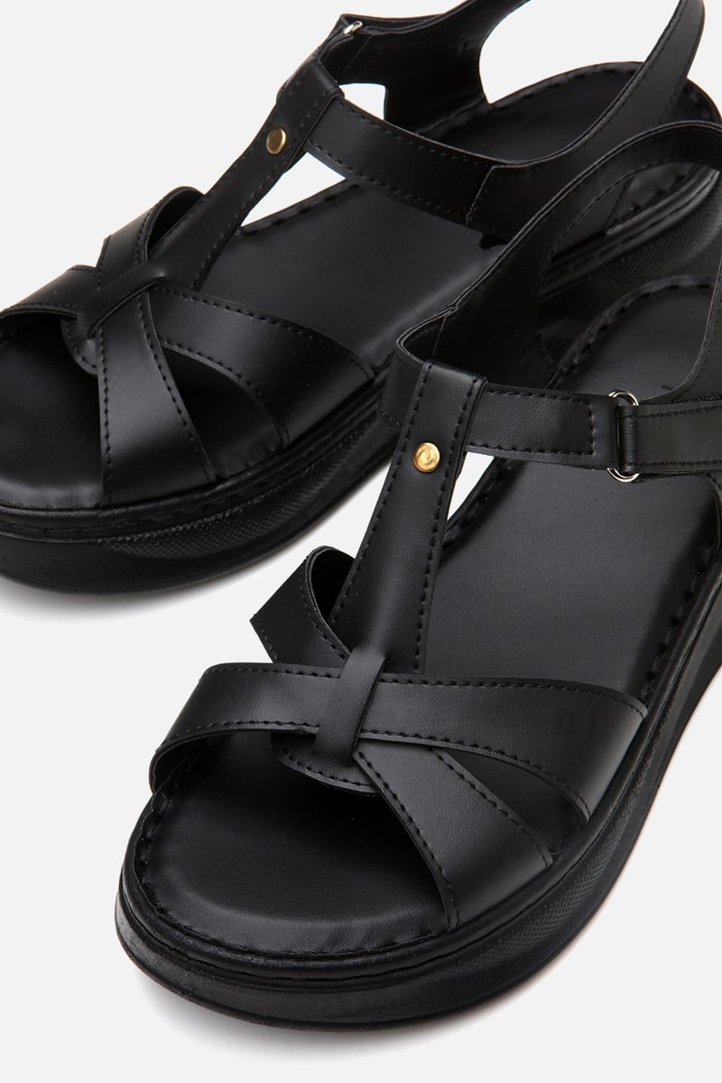 Kadın Siyah Comfort Düz Sandalet