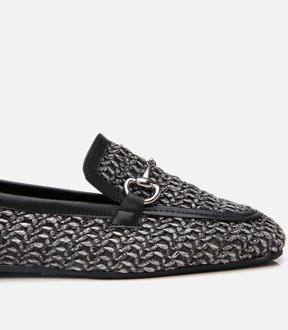 Kadın Siyah Hasır Detaylı Tokalı Loafer