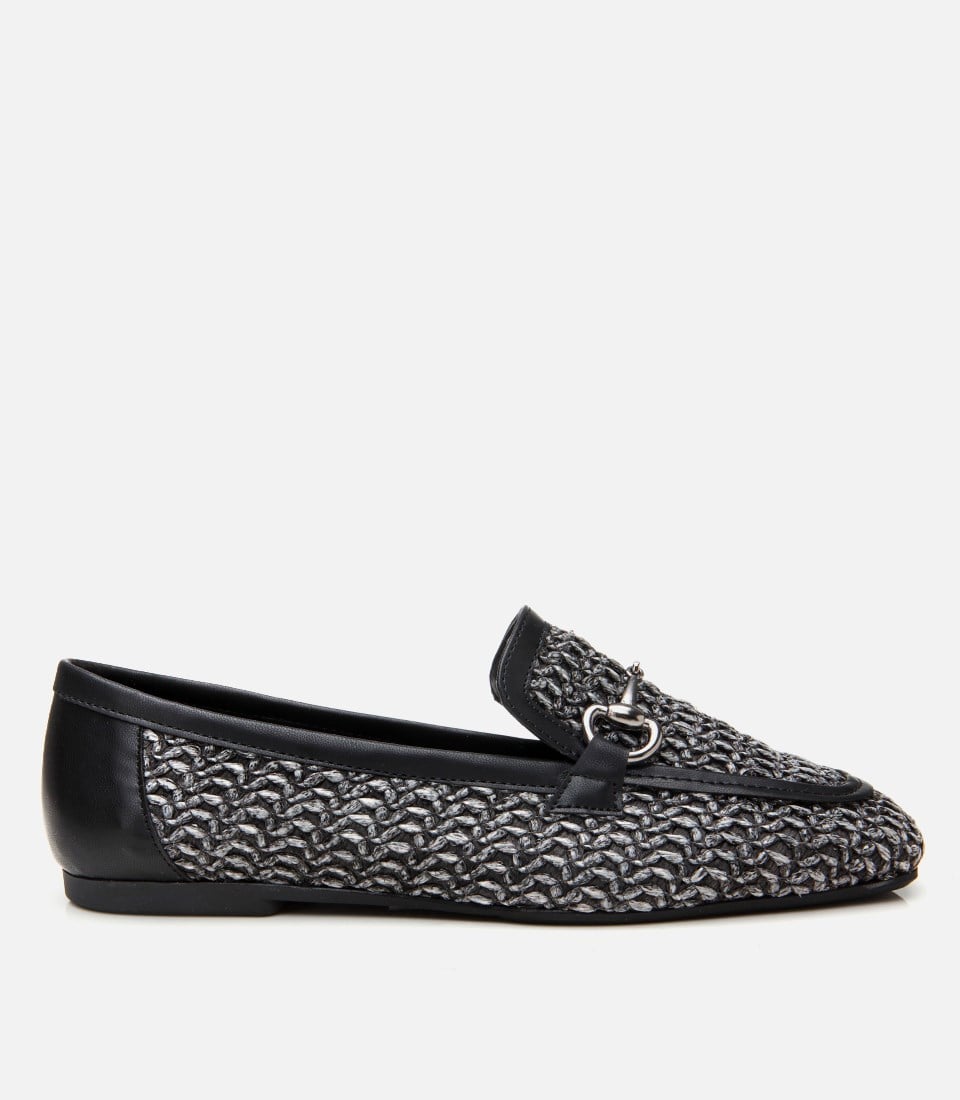 Kadın Siyah Hasır Detaylı Tokalı Loafer