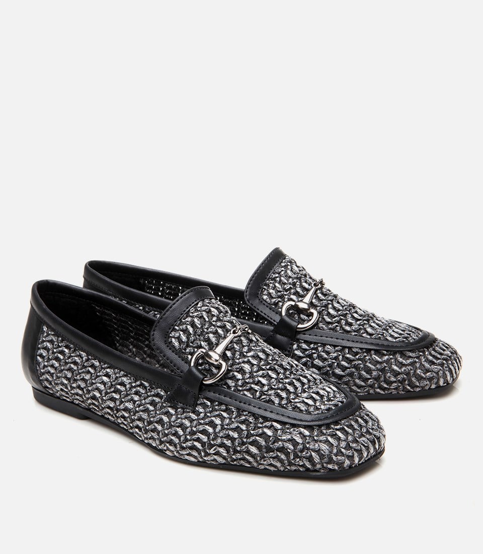 Kadın Siyah Hasır Detaylı Tokalı Loafer