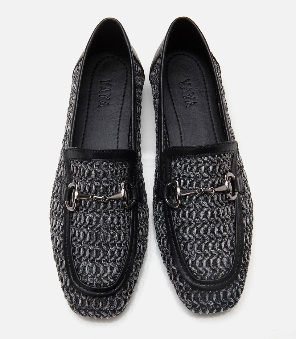 Kadın Siyah Hasır Detaylı Tokalı Loafer