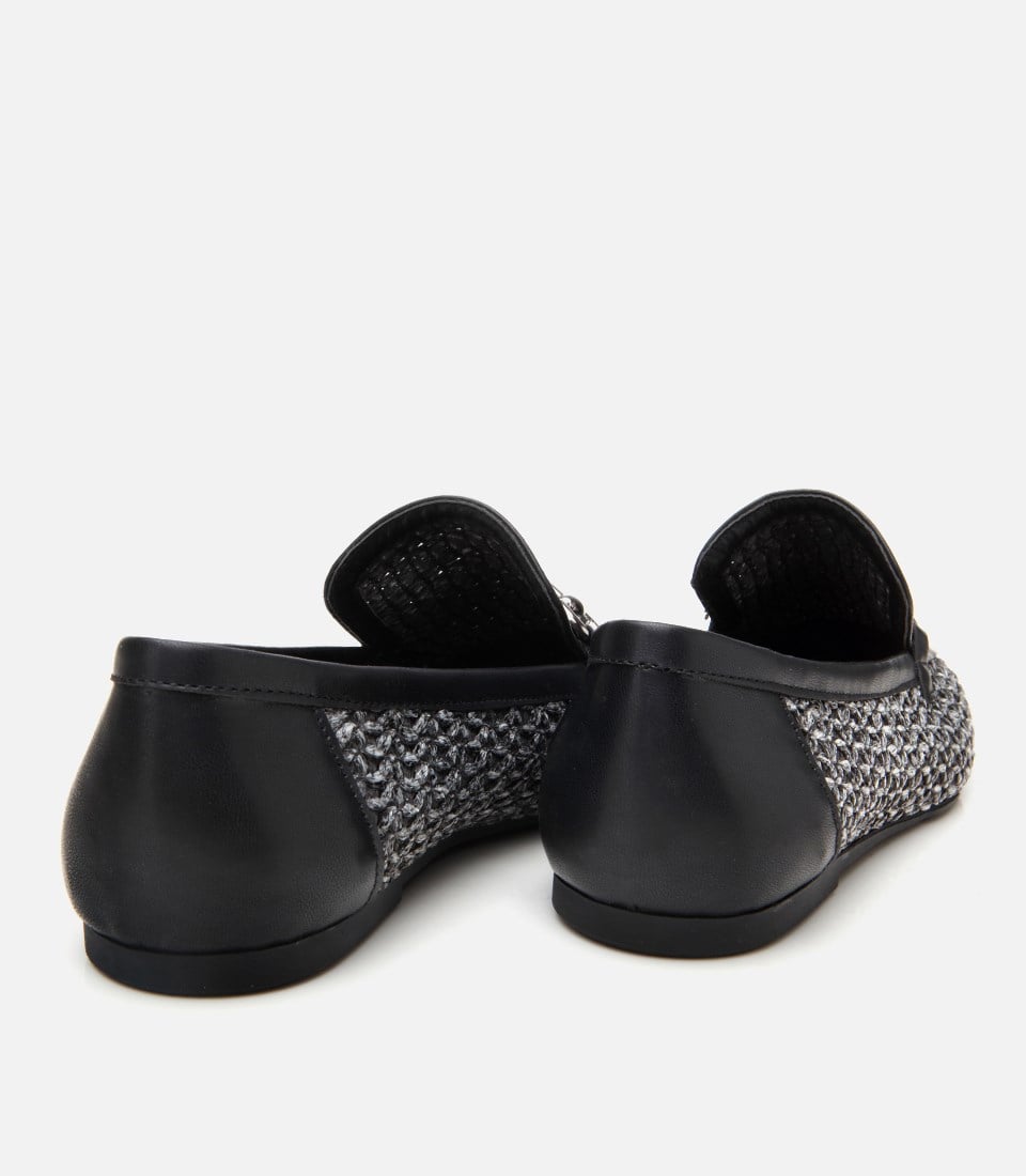 Kadın Siyah Hasır Detaylı Tokalı Loafer