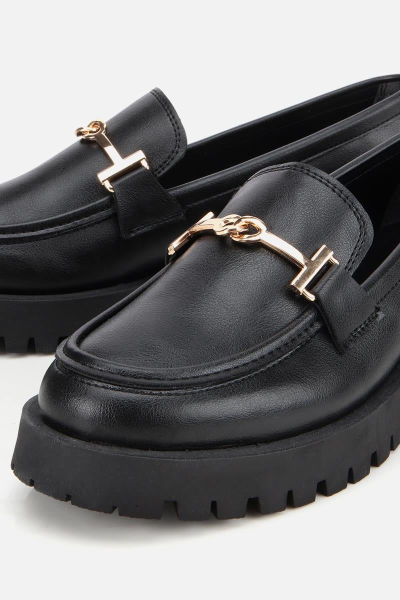 Kadın Siyah Kalın Tabanlı Tokalı Loafer