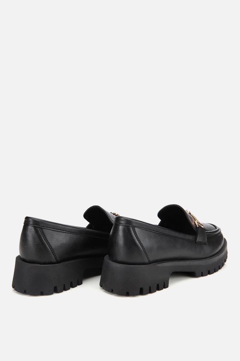Kadın Siyah Kalın Tabanlı Tokalı Loafer