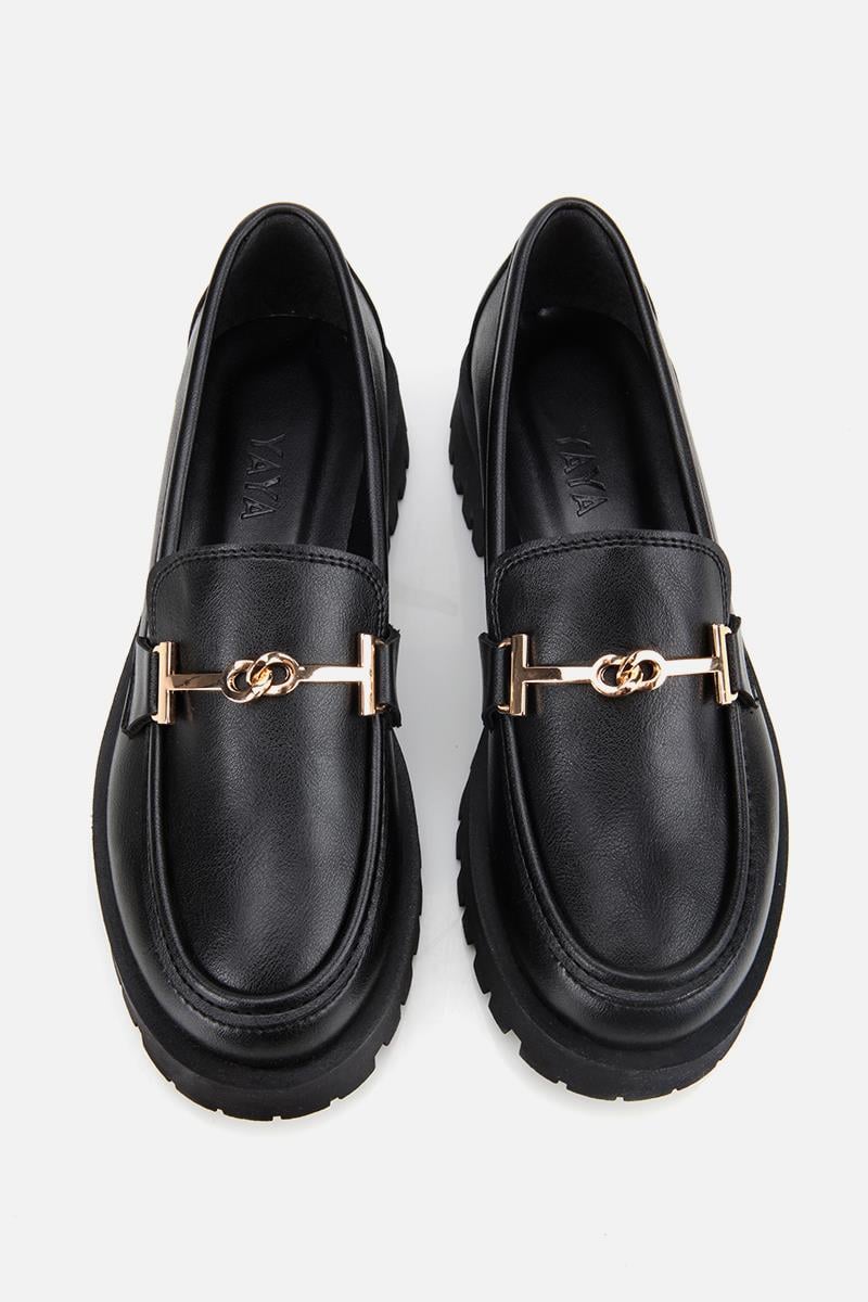 Kadın Siyah Kalın Tabanlı Tokalı Loafer