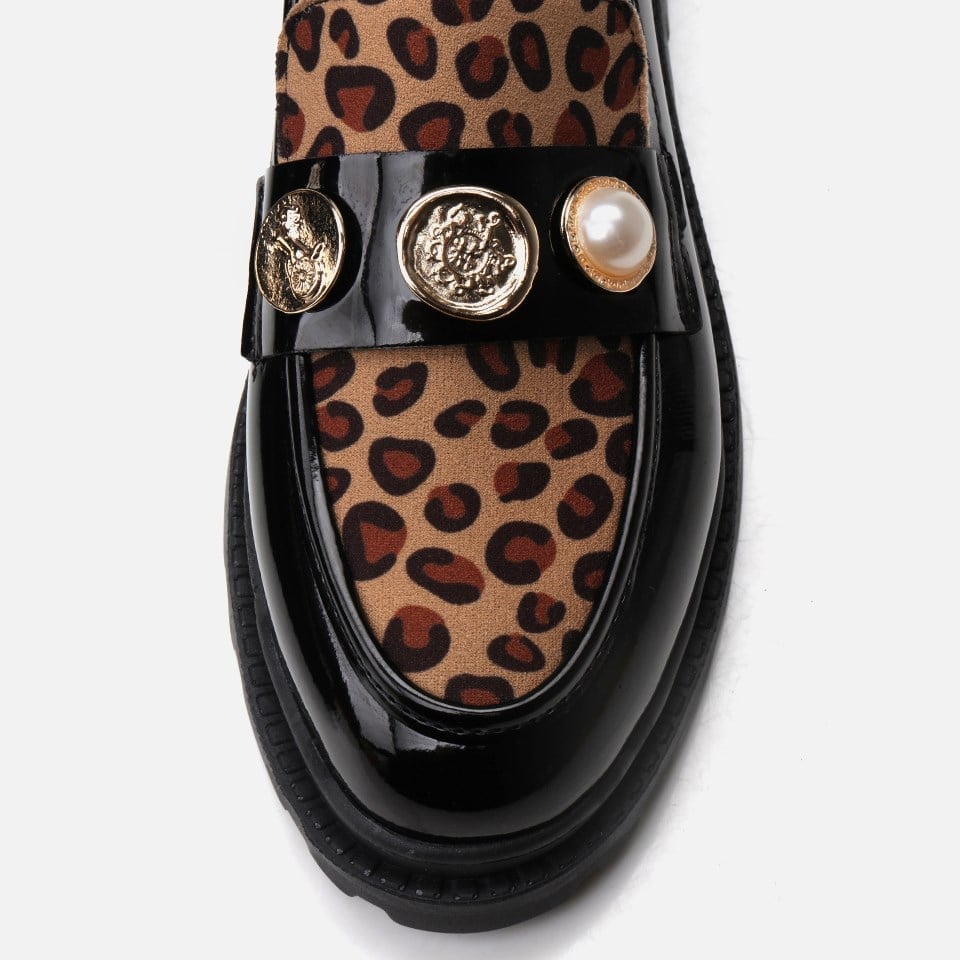 Kadın Siyah Leopar Loafer