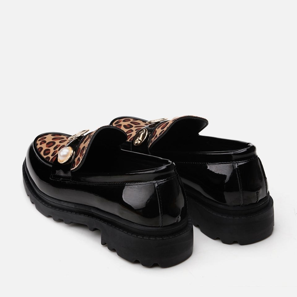 Kadın Siyah Leopar Loafer