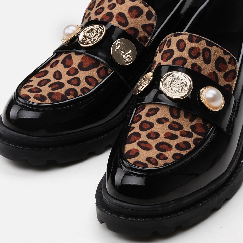 Kadın Siyah Leopar Loafer