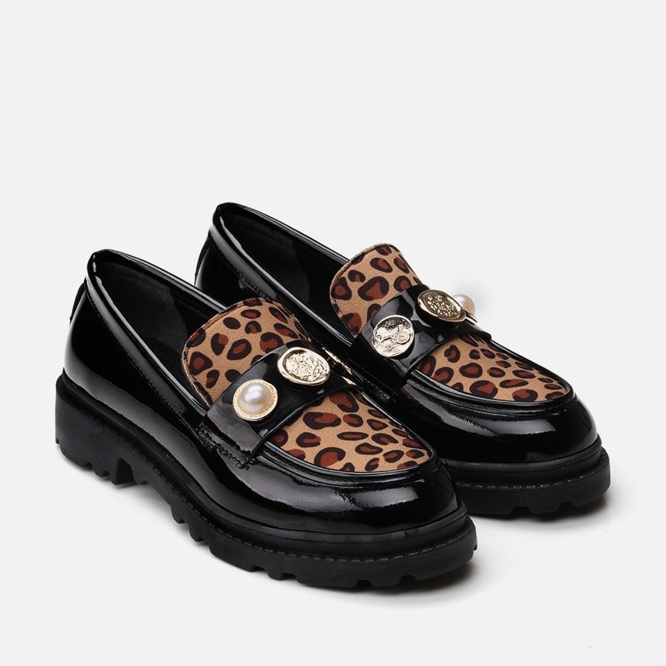 Kadın Siyah Leopar Loafer