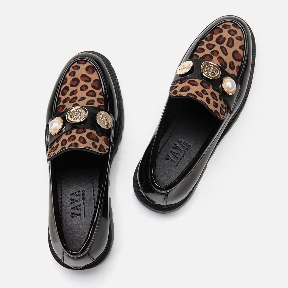 Kadın Siyah Leopar Loafer