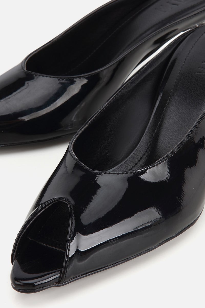 Kadın Siyah Rugan Kısa Topuklu Günlük Stiletto