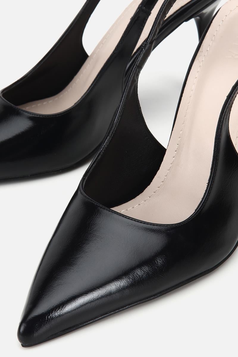Kadın Siyah Rugan Sivri Burunlu Arkası Açık İnce Topuklu Stiletto