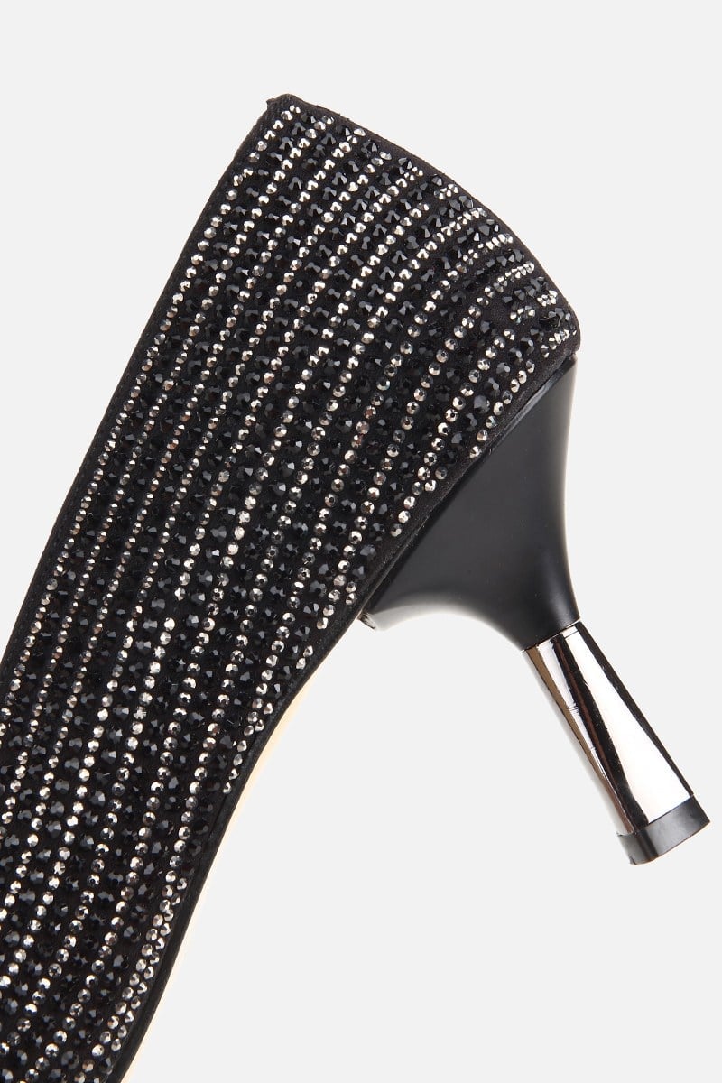 Kadın Siyah Saten Taşlı İnce Topuklu Stiletto