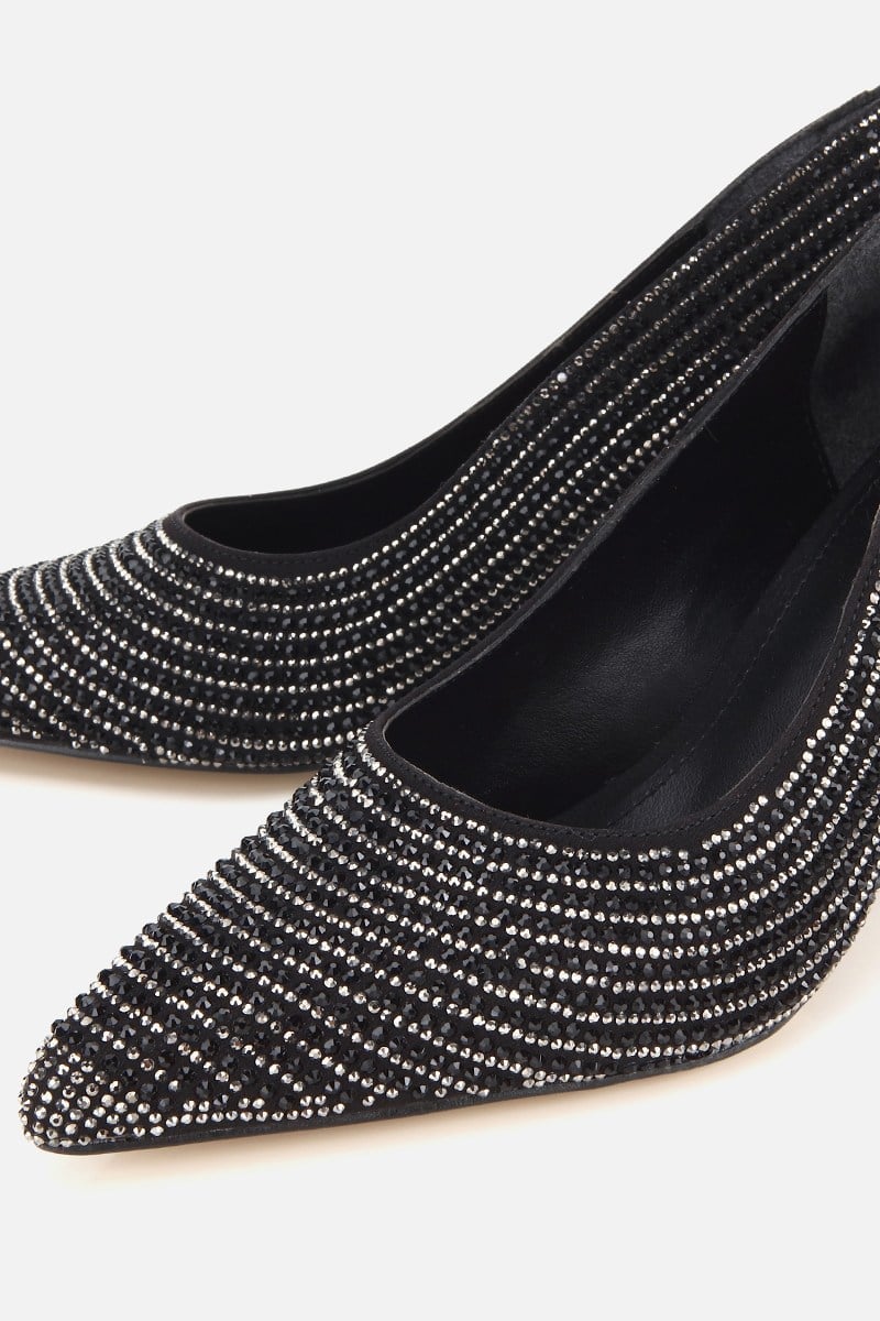 Kadın Siyah Saten Taşlı İnce Topuklu Stiletto