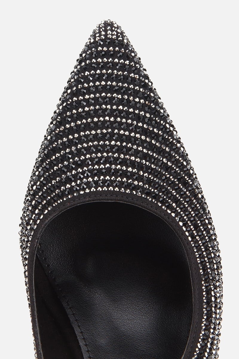 Kadın Siyah Saten Taşlı İnce Topuklu Stiletto