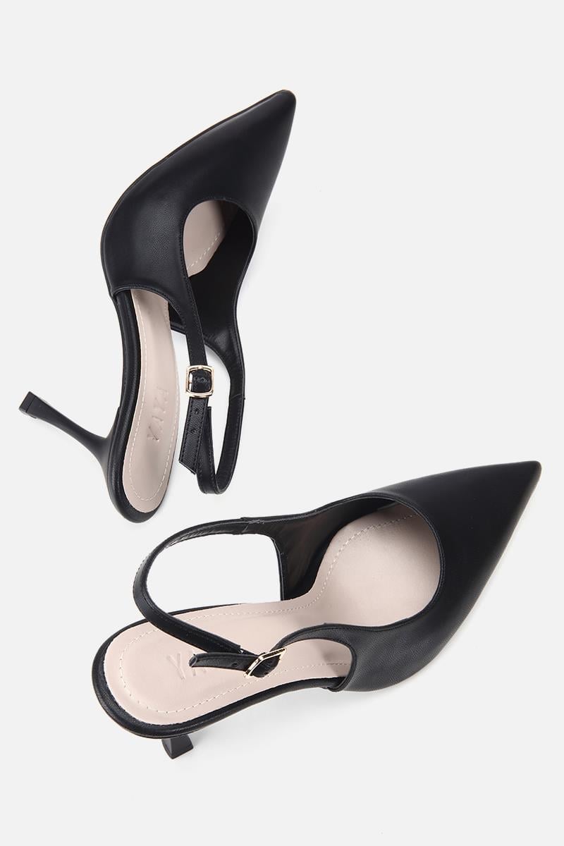 Kadın Siyah Sivri Burunlu Arkası Açık İnce Topuklu Stiletto