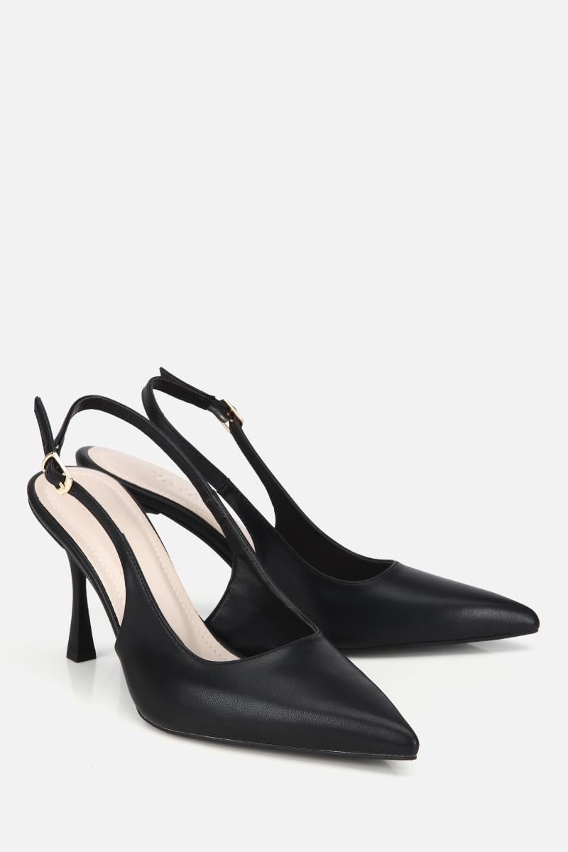 Kadın Siyah Sivri Burunlu Arkası Açık İnce Topuklu Stiletto
