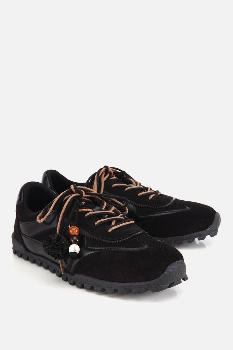 Kadın Siyah Süet Bağcıklı Sneaker