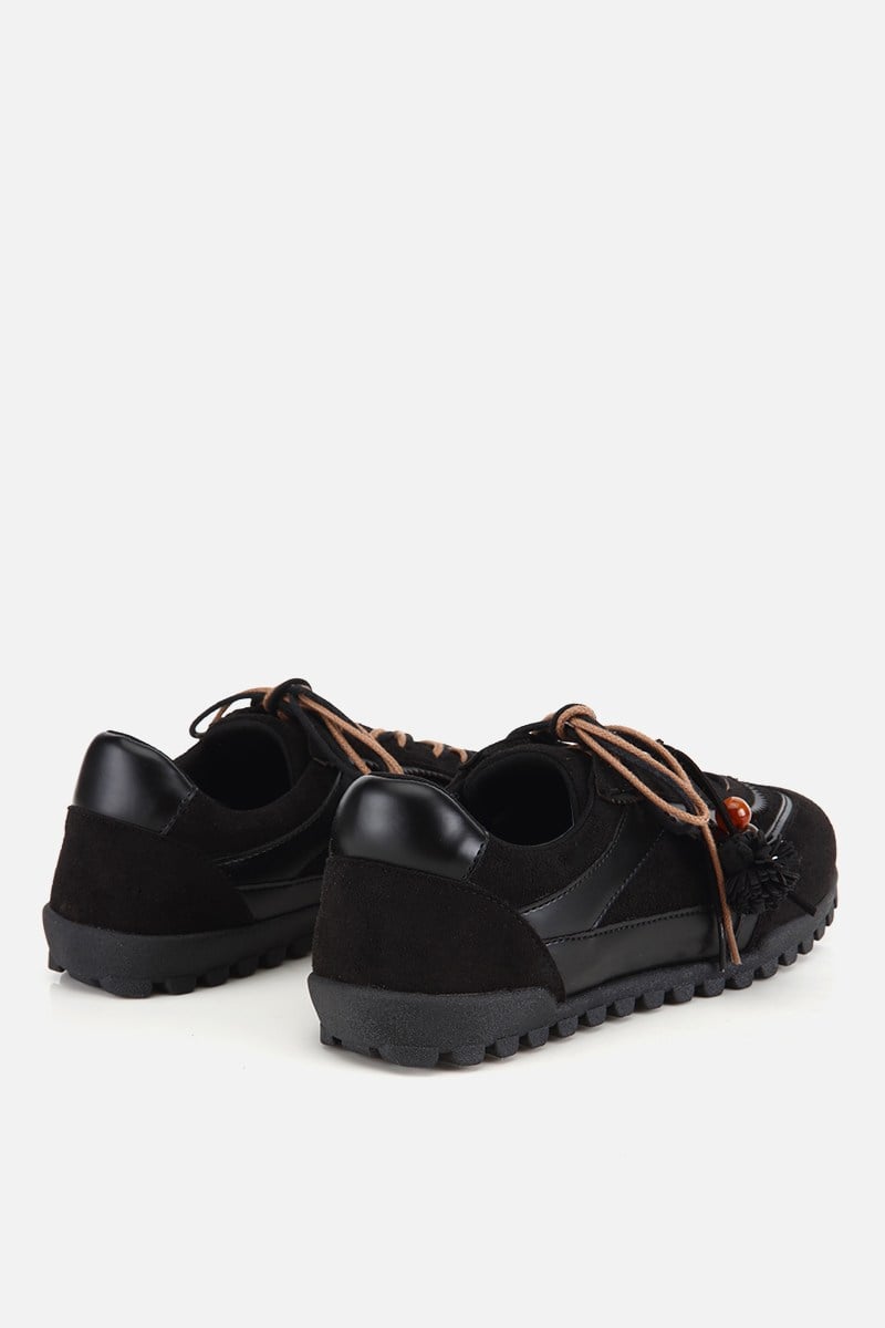 Kadın Siyah Süet Bağcıklı Sneaker