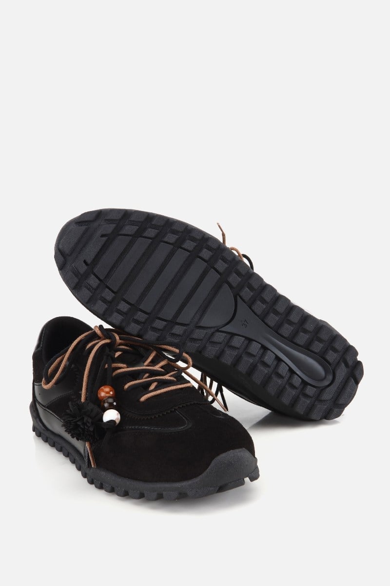 Kadın Siyah Süet Bağcıklı Sneaker