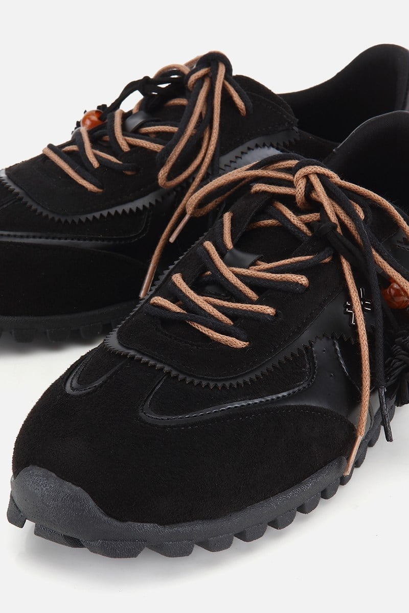 Kadın Siyah Süet Bağcıklı Sneaker