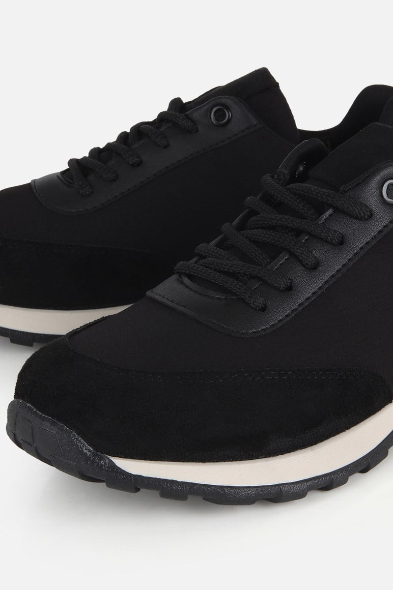 Kadın Siyah Süet Detaylı Bağcıklı Sneaker