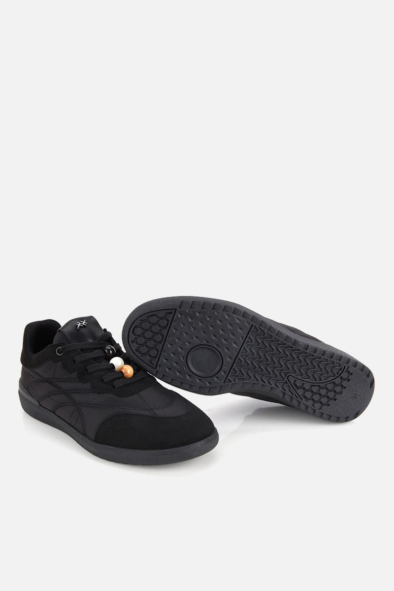 Kadın Siyah Süet Detaylı Bağcıklı Sneaker