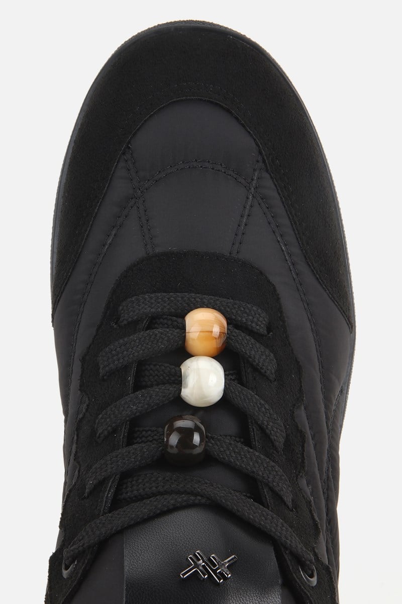 Kadın Siyah Süet Detaylı Bağcıklı Sneaker