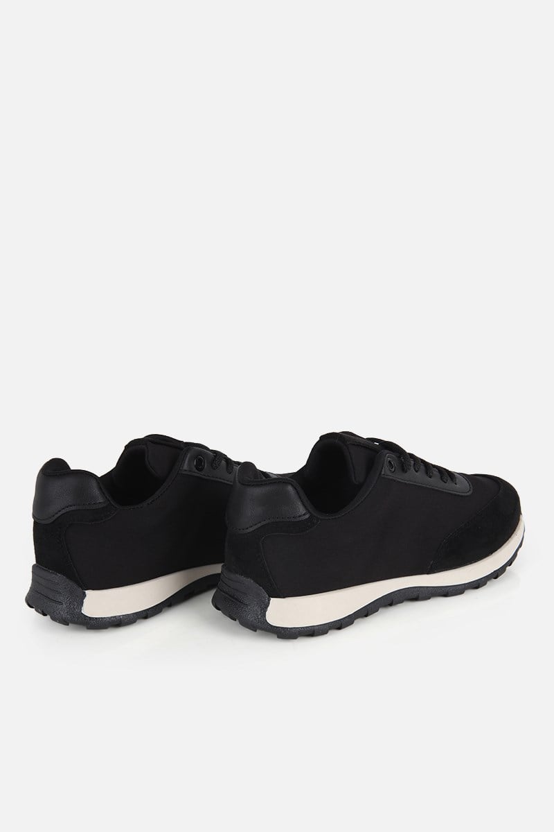 Kadın Siyah Süet Detaylı Bağcıklı Sneaker