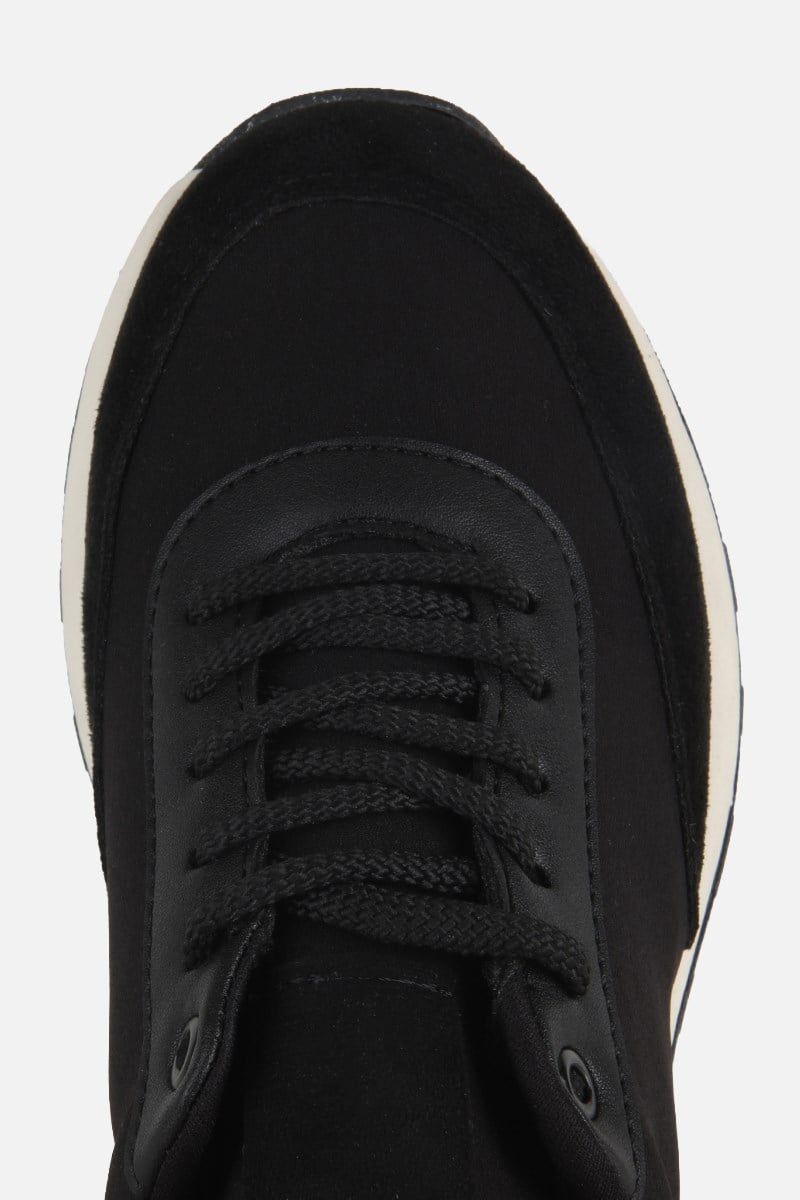 Kadın Siyah Süet Detaylı Bağcıklı Sneaker