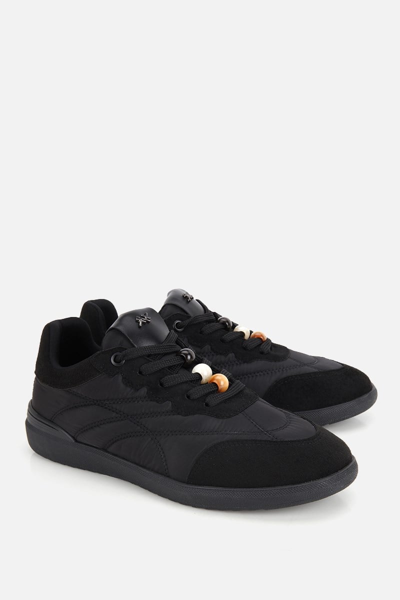 Kadın Siyah Süet Detaylı Bağcıklı Sneaker