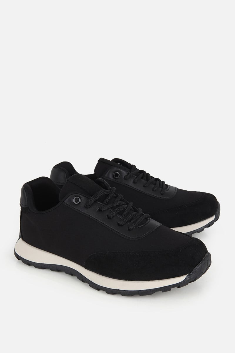 Kadın Siyah Süet Detaylı Bağcıklı Sneaker