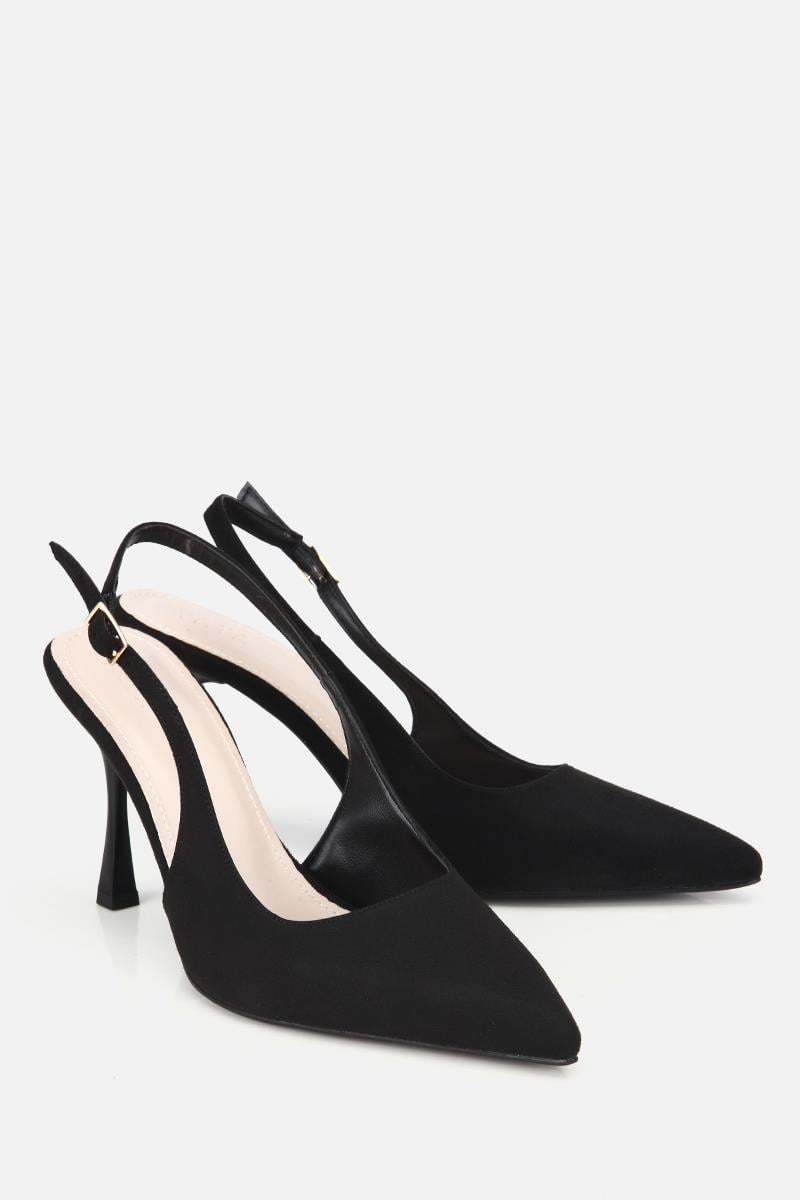 Kadın Siyah Süet Sivri Burunlu Arkası Açık İnce Topuklu Stiletto