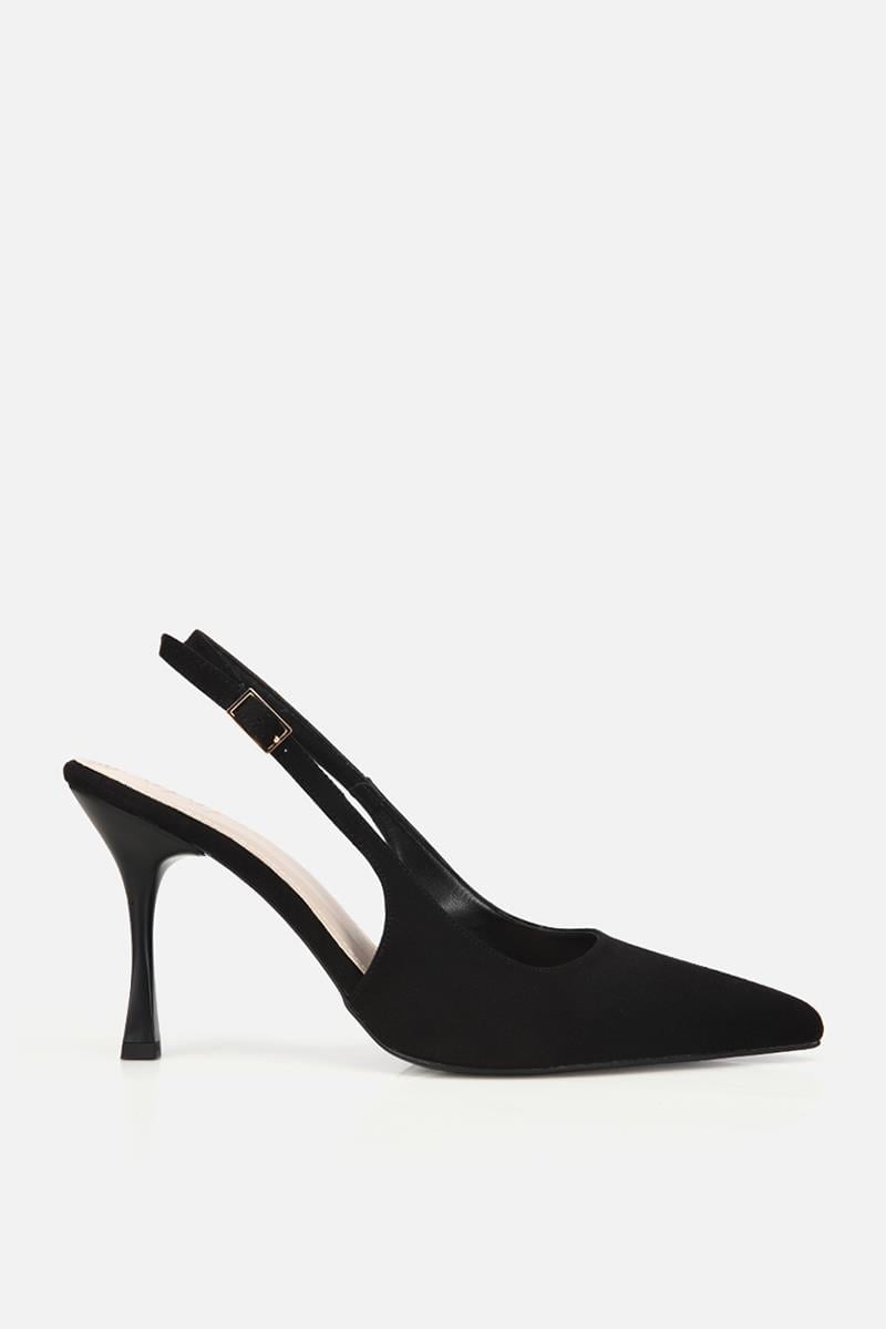 Kadın Siyah Süet Sivri Burunlu Arkası Açık İnce Topuklu Stiletto