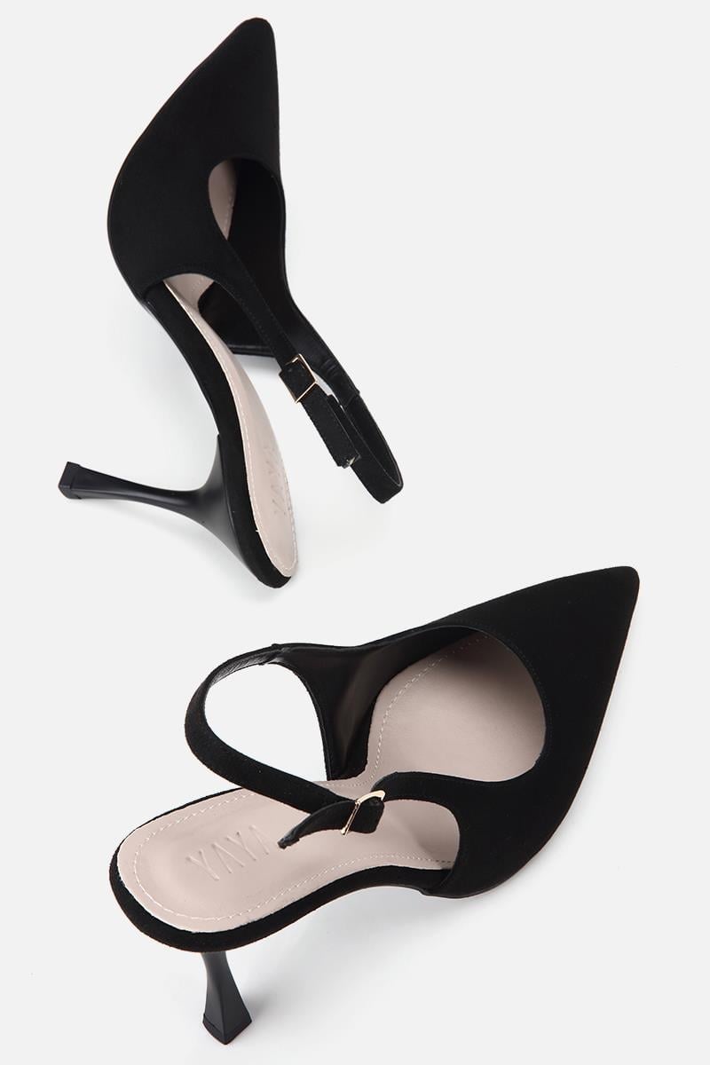 Kadın Siyah Süet Sivri Burunlu Arkası Açık İnce Topuklu Stiletto