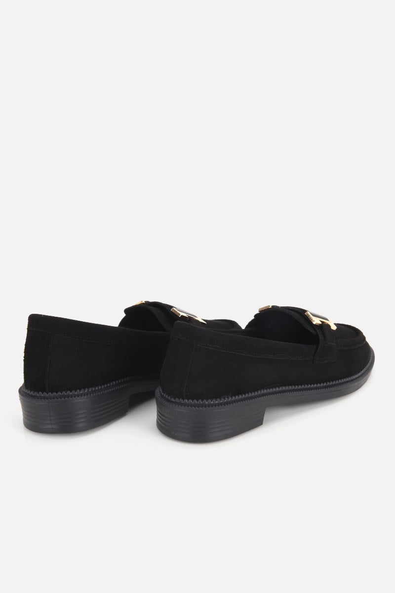 Kadın Siyah Süet Tokalı Klasik Loafer