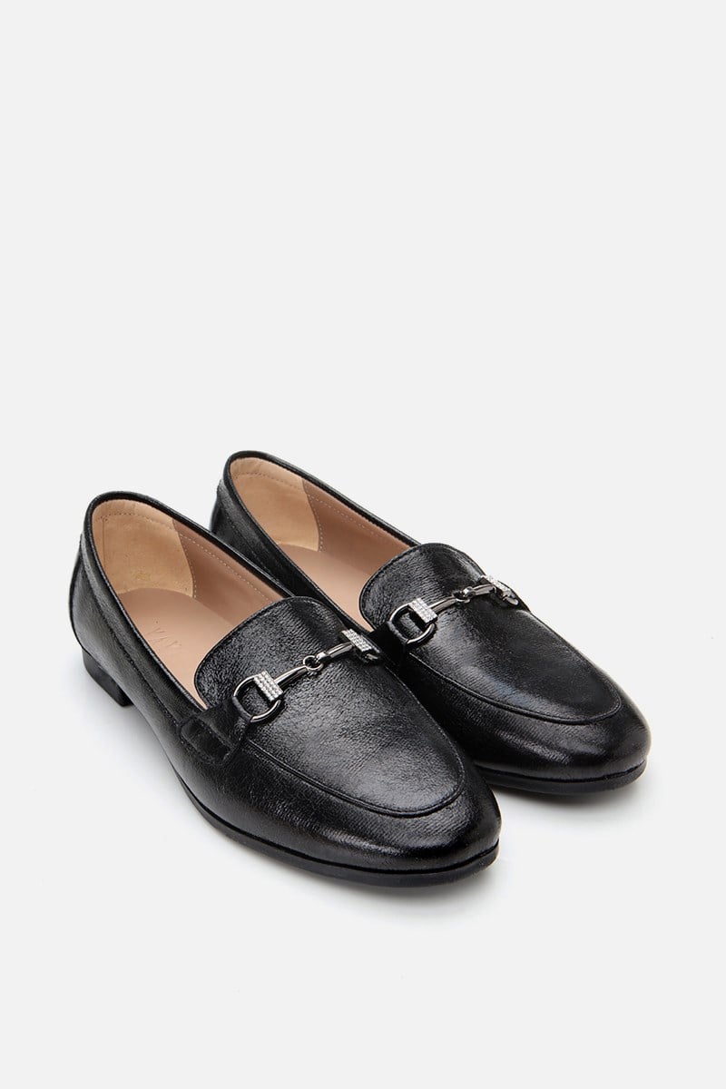 Kadın Siyah Tokalı Şık Klasik Loafer