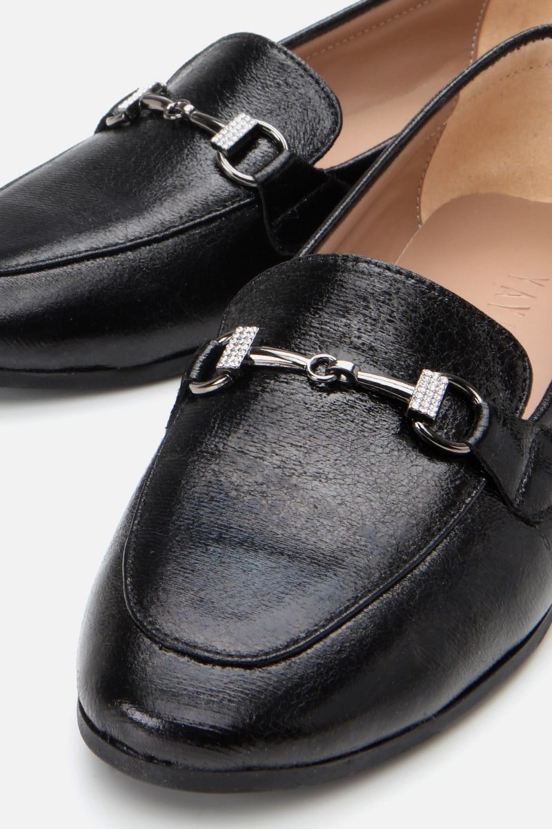 Kadın Siyah Tokalı Şık Klasik Loafer